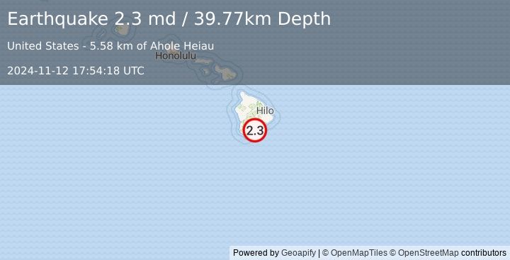 Earthquake 12 km SE of Pāhala, Hawaii (2.3 md) (2024-11-12 17:54:18 UTC)