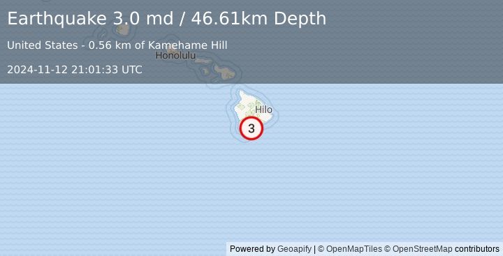 Earthquake 6 km SSE of Pāhala, Hawaii (3.0 md) (2024-11-12 21:01:33 UTC)