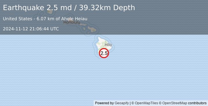 Earthquake 13 km SE of Pāhala, Hawaii (2.5 md) (2024-11-12 21:06:44 UTC)