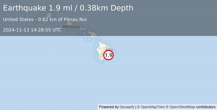 Earthquake 13 km S of Fern Forest, Hawaii (1.9 ml) (2024-11-13 14:28:55 UTC)