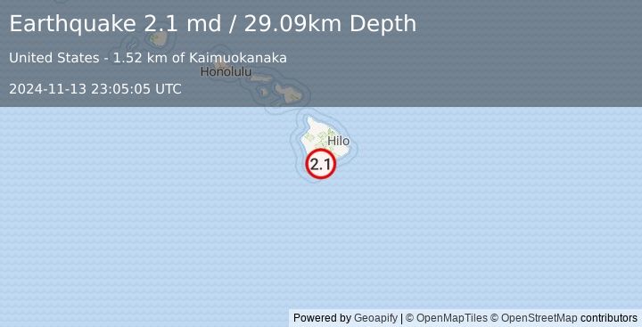 Earthquake 4 km SW of Pāhala, Hawaii (2.1 md) (2024-11-13 23:05:05 UTC)