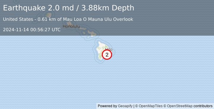 Earthquake 11 km SSE of Volcano, Hawaii (2.0 md) (2024-11-14 00:56:27 UTC)