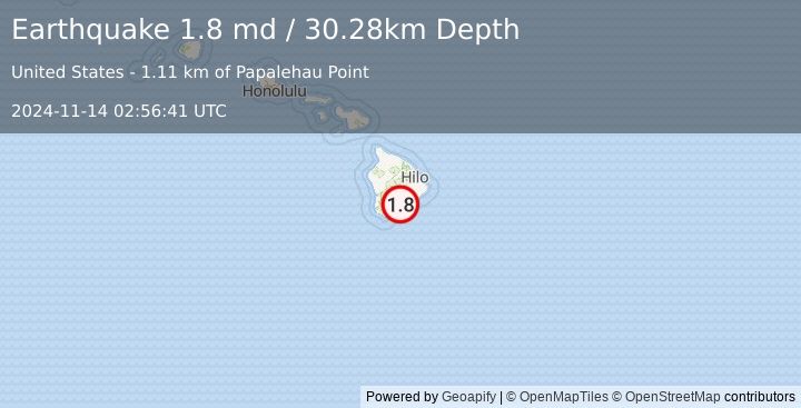 Earthquake 12 km E of Pāhala, Hawaii (1.8 md) (2024-11-14 02:56:41 UTC)