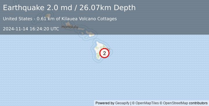 Earthquake 2 km SSE of Volcano, Hawaii (2.0 md) (2024-11-14 16:24:20 UTC)