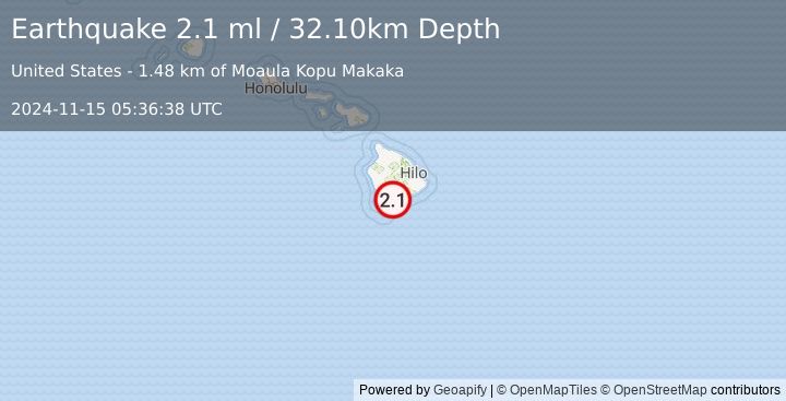 Earthquake 3 km SSW of Pāhala, Hawaii (2.1 ml) (2024-11-15 05:36:38 UTC)