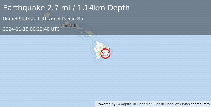 Earthquake 12 km S of Fern Forest, Hawaii (2.7 ml) (2024-11-15 06:22:40 UTC)