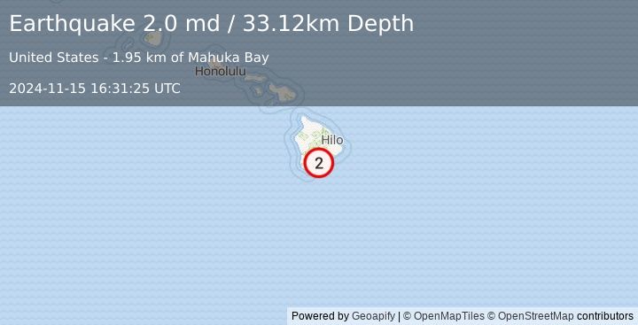 Earthquake 8 km ESE of Pāhala, Hawaii (2.0 md) (2024-11-15 16:31:25 UTC)