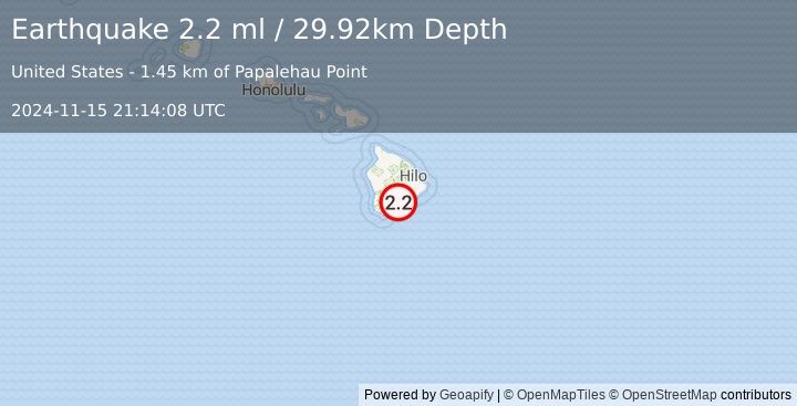 Earthquake 11 km E of Pāhala, Hawaii (2.2 ml) (2024-11-15 21:14:08 UTC)