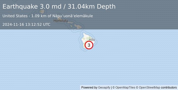 Earthquake 16 km ENE of Pāhala, Hawaii (3.0 md) (2024-11-16 13:12:52 UTC)