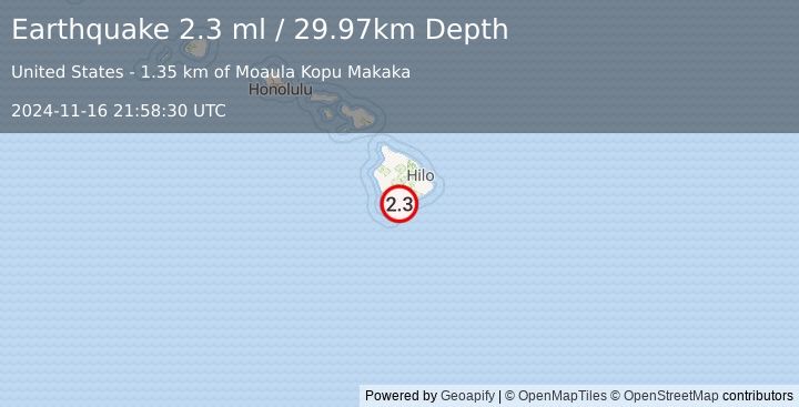 Earthquake 3 km SSW of Pāhala, Hawaii (2.3 ml) (2024-11-16 21:58:30 UTC)