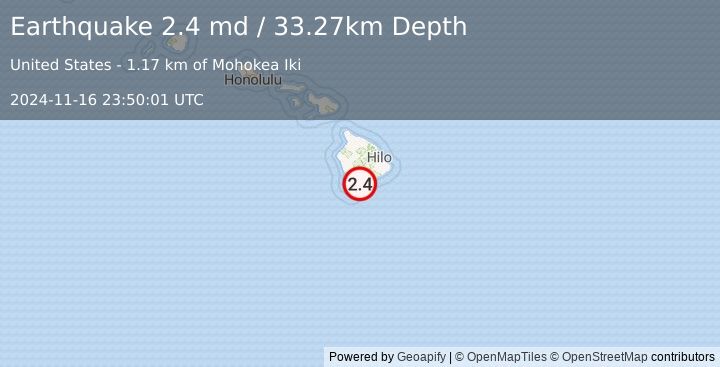 Earthquake 5 km SSW of Pāhala, Hawaii (2.4 md) (2024-11-16 23:50:01 UTC)