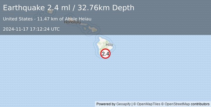 Earthquake 19 km SE of Pāhala, Hawaii (2.4 ml) (2024-11-17 17:12:24 UTC)