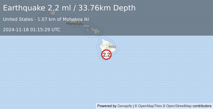 Earthquake 6 km SSW of Pāhala, Hawaii (2.2 ml) (2024-11-18 01:15:29 UTC)