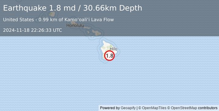 Earthquake 12 km ENE of Pāhala, Hawaii (1.8 md) (2024-11-18 22:26:33 UTC)