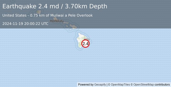 Earthquake 13 km SSE of Volcano, Hawaii (2.4 md) (2024-11-19 20:00:22 UTC)