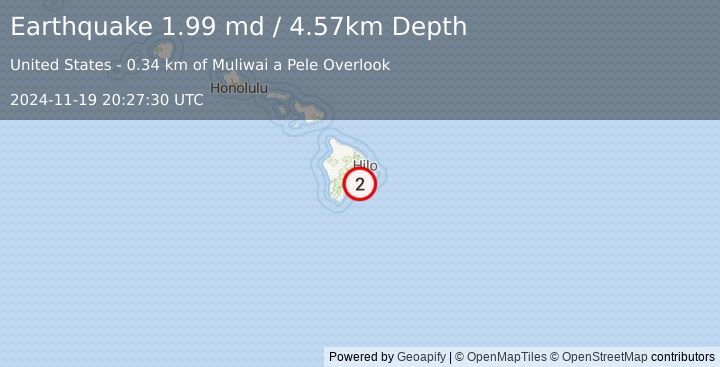 Earthquake 13 km SSE of Volcano, Hawaii (2.0 md) (2024-11-19 20:27:30 UTC)