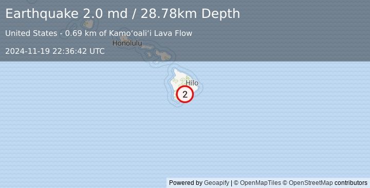 Earthquake 11 km ENE of Pāhala, Hawaii (2.0 md) (2024-11-19 22:36:42 UTC)