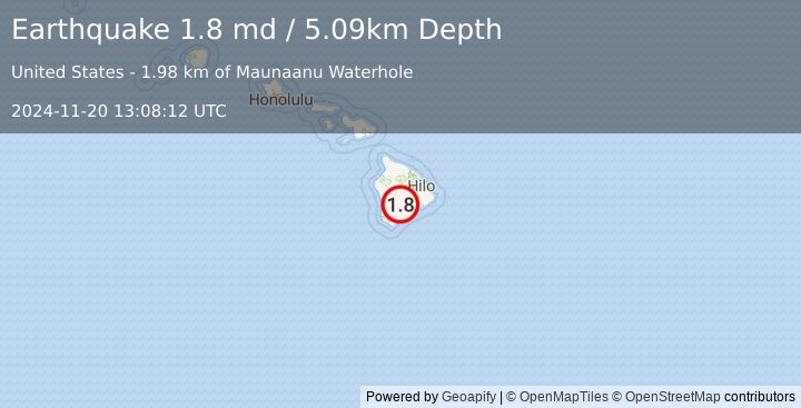 Earthquake 17 km N of Pāhala, Hawaii (1.8 md) (2024-11-20 13:08:12 UTC)