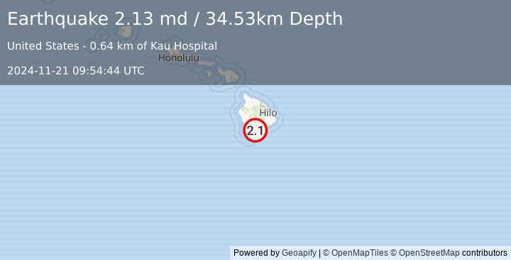 Earthquake 1 km SE of Pāhala, Hawaii (2.1 md) (2024-11-21 09:54:44 UTC)