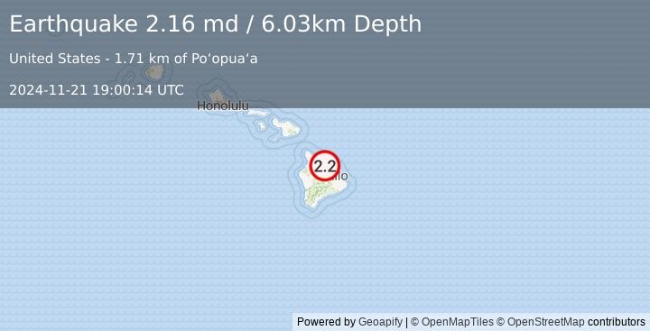 Earthquake 12 km S of Pa‘auilo, Hawaii (2.2 md) (2024-11-21 19:00:14 UTC)