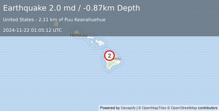 Earthquake 12 km SSE of Waimea, Hawaii (2.0 md) (2024-11-22 01:05:12 UTC)