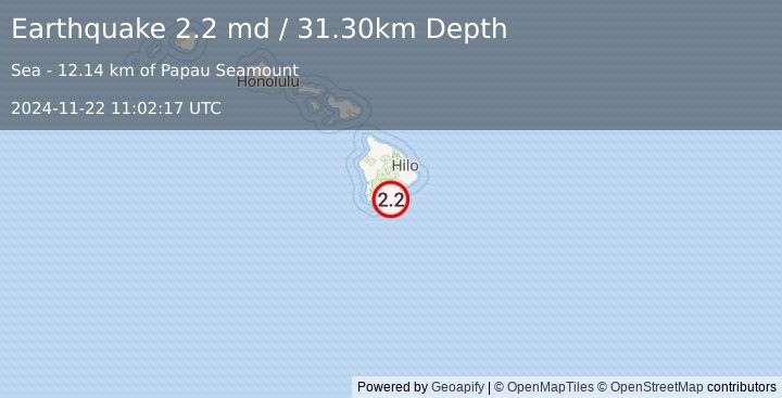 Earthquake 20 km SE of Pāhala, Hawaii (2.2 md) (2024-11-22 11:02:17 UTC)