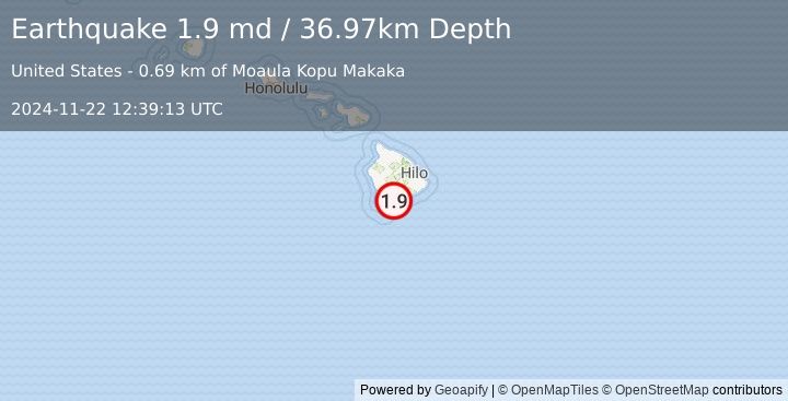 Earthquake 3 km SSW of Pāhala, Hawaii (1.9 md) (2024-11-22 12:39:13 UTC)