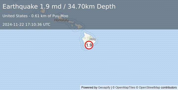 Earthquake 8 km E of Pāhala, Hawaii (1.9 md) (2024-11-22 17:10:36 UTC)