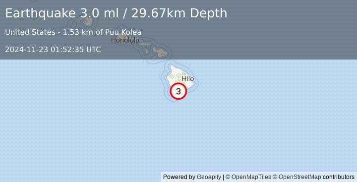 Earthquake 2 km SSW of Pāhala, Hawaii (3.0 ml) (2024-11-23 01:52:35 UTC)