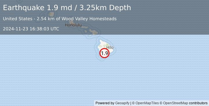 Earthquake 10 km N of Pāhala, Hawaii (1.9 md) (2024-11-23 16:38:03 UTC)