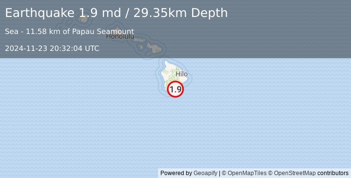 Earthquake 21 km SE of Pāhala, Hawaii (1.9 md) (2024-11-23 20:32:04 UTC)