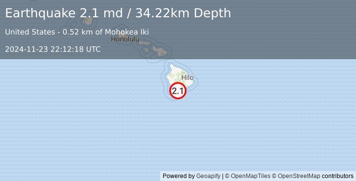 Earthquake 6 km SSW of Pāhala, Hawaii (2.1 md) (2024-11-23 22:12:18 UTC)