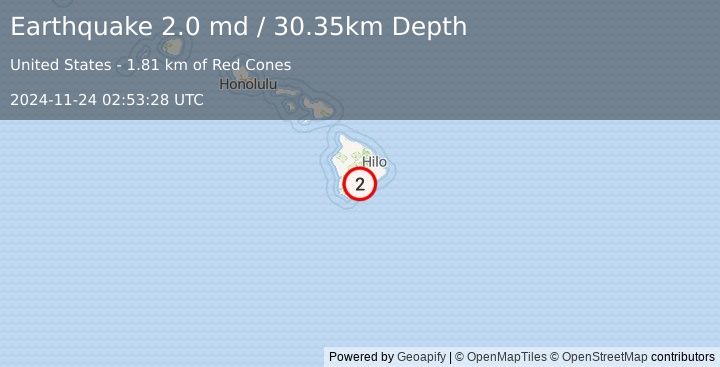 Earthquake 10 km ENE of Pāhala, Hawaii (2.0 md) (2024-11-24 02:53:28 UTC)