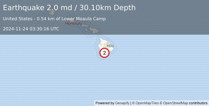 Earthquake 4 km WSW of Pāhala, Hawaii (2.0 md) (2024-11-24 03:30:16 UTC)