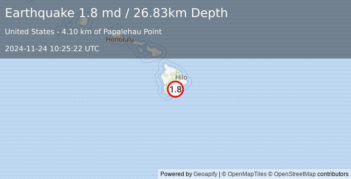 Earthquake 14 km ESE of Pāhala, Hawaii (1.8 md) (2024-11-24 10:25:22 UTC)