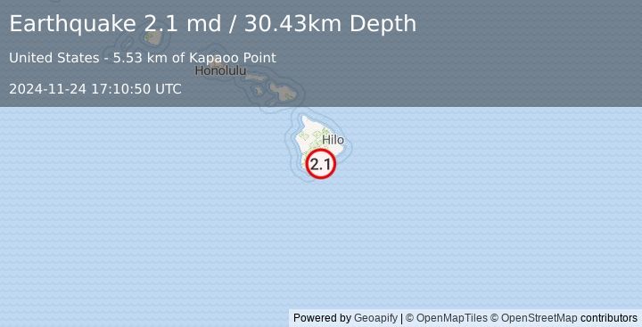 Earthquake 12 km ESE of Pāhala, Hawaii (2.1 md) (2024-11-24 17:10:50 UTC)