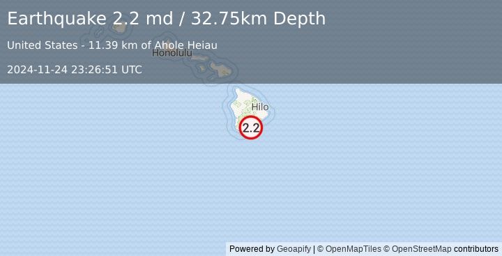 Earthquake 18 km SE of Pāhala, Hawaii (2.2 md) (2024-11-24 23:26:51 UTC)