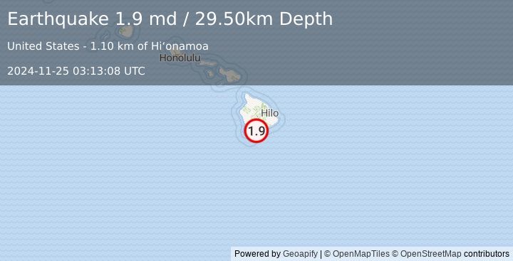 Earthquake 1 km SW of Pāhala, Hawaii (1.9 md) (2024-11-25 03:13:08 UTC)