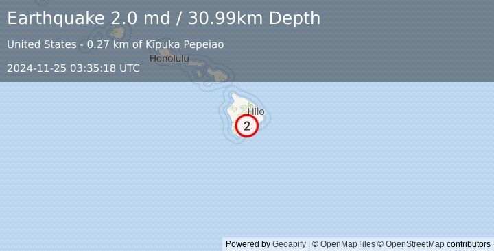 Earthquake 14 km ENE of Pāhala, Hawaii (2.0 md) (2024-11-25 03:35:18 UTC)