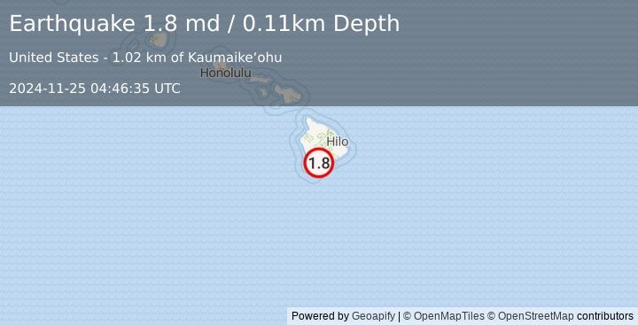 Earthquake 5 km W of Pāhala, Hawaii (1.8 md) (2024-11-25 04:46:35 UTC)