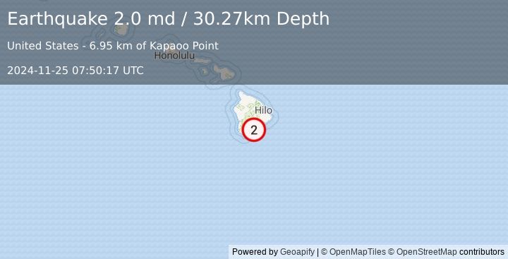 Earthquake 13 km SE of Pāhala, Hawaii (2.0 md) (2024-11-25 07:50:17 UTC)