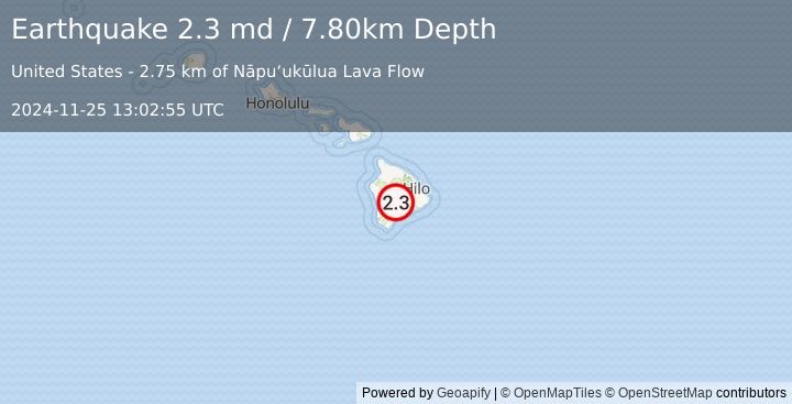 Earthquake 26 km W of Volcano, Hawaii (2.3 md) (2024-11-25 13:02:55 UTC)