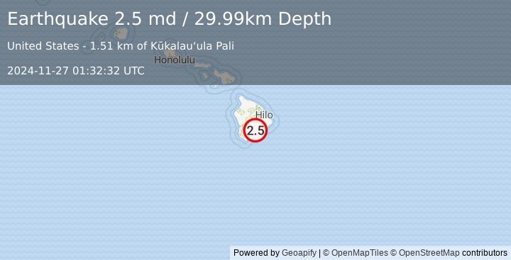 Earthquake 15 km ENE of Pāhala, Hawaii (2.5 md) (2024-11-27 01:32:32 UTC)