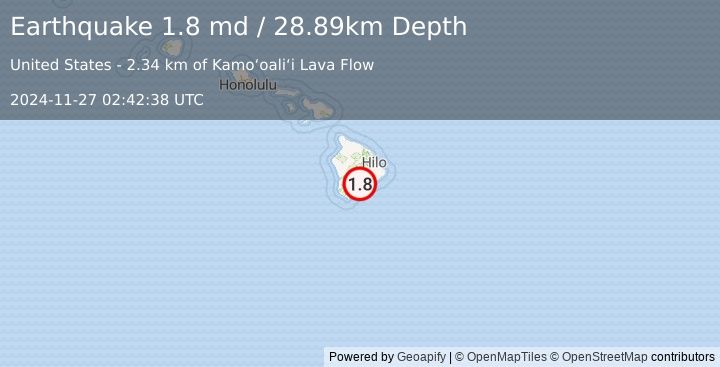 Earthquake 11 km NE of Pāhala, Hawaii (1.8 md) (2024-11-27 02:42:38 UTC)