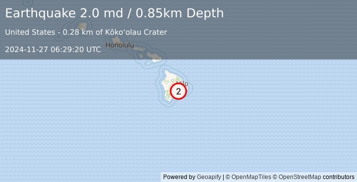 Earthquake 6 km S of Volcano, Hawaii (2.0 md) (2024-11-27 06:29:20 UTC)