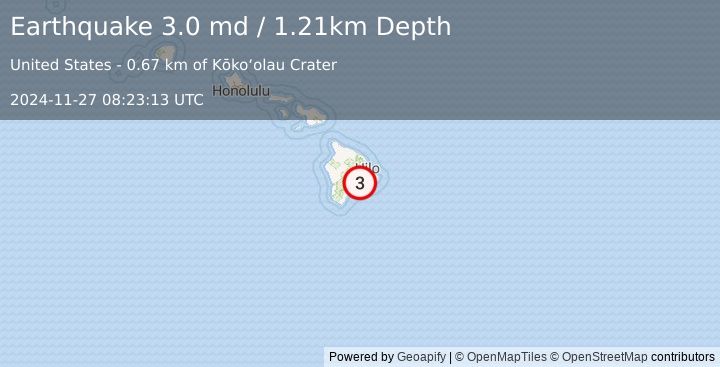 Earthquake 6 km S of Volcano, Hawaii (3.0 md) (2024-11-27 08:23:13 UTC)