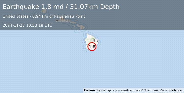 Earthquake 11 km E of Pāhala, Hawaii (1.8 md) (2024-11-27 10:53:18 UTC)