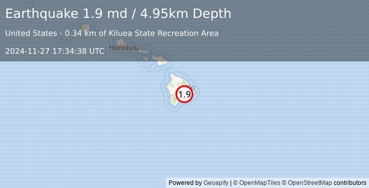 Earthquake 2 km SW of Volcano, Hawaii (1.9 md) (2024-11-27 17:34:38 UTC)