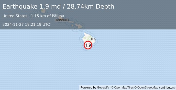 Earthquake 1 km SW of Pāhala, Hawaii (1.9 md) (2024-11-27 19:21:19 UTC)