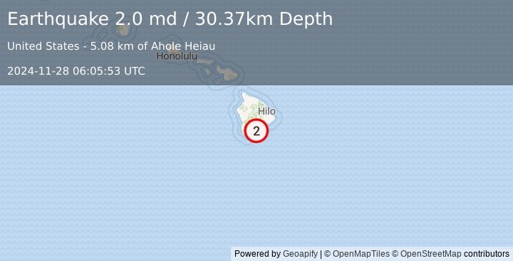 Earthquake 11 km SE of Pāhala, Hawaii (2.0 md) (2024-11-28 06:05:53 UTC)